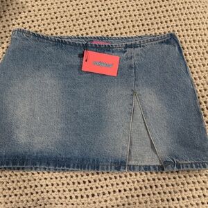 Edikted Blue Denim Mini Skirt with Front Slit